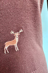 Brown Embroidered Deer Short Sleeve Sweater by Banned