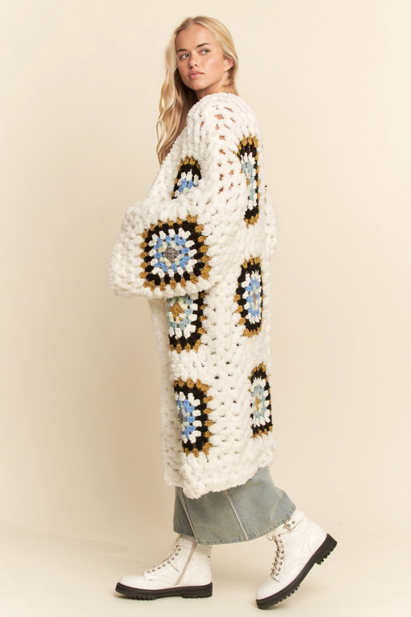 Granny Squares Long Open Cardigan
