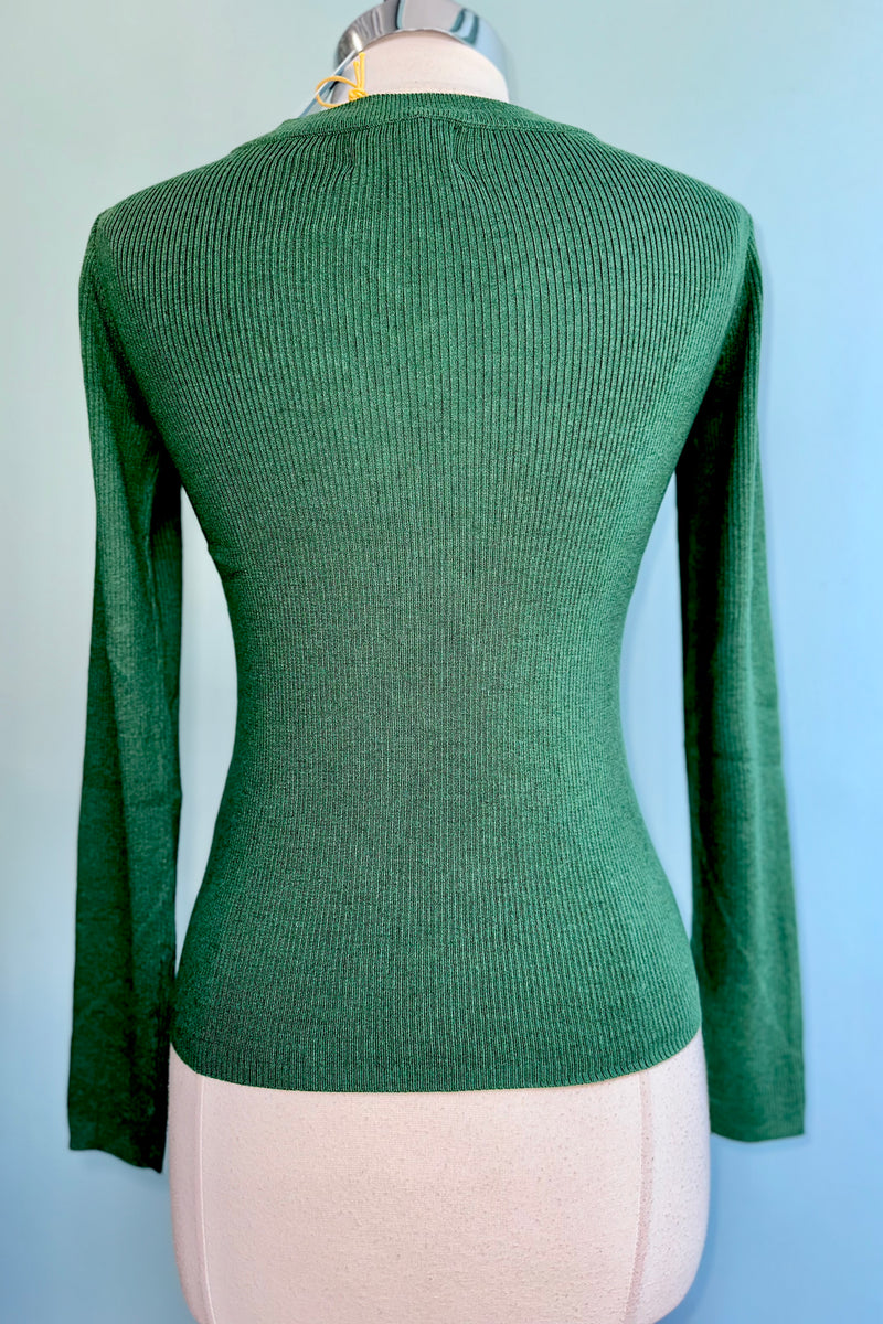 Green Ribbed V-Neck Sweater by Compania Fantastica
