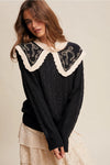 Black Statement Embroidered Collar Sweater