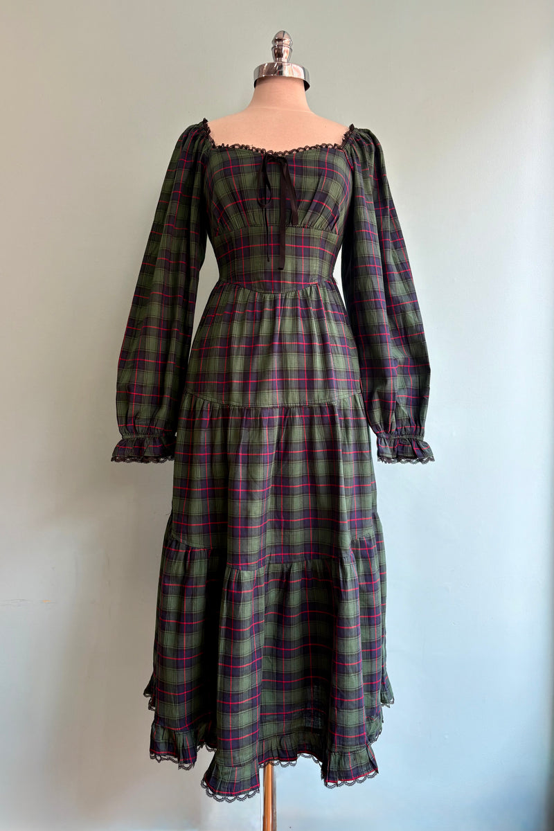 plaid and lace dress Green Detail Smocked Maxi Medium Size:AU4 - (US0) Rowling-0507 WEDTREND Women Daffodil Formal and a smocked waist