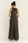 Black & Charcoal Checkerboard Denim Wide Leg Jumpsuit