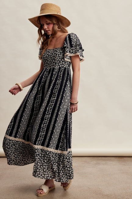 marie flutter shoulder bow back floral maxi dress Hope & Ivy embroidered cut-out back maxi dress with flutter sleeves in white