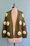 3D Flower Cardigan in Olive Green