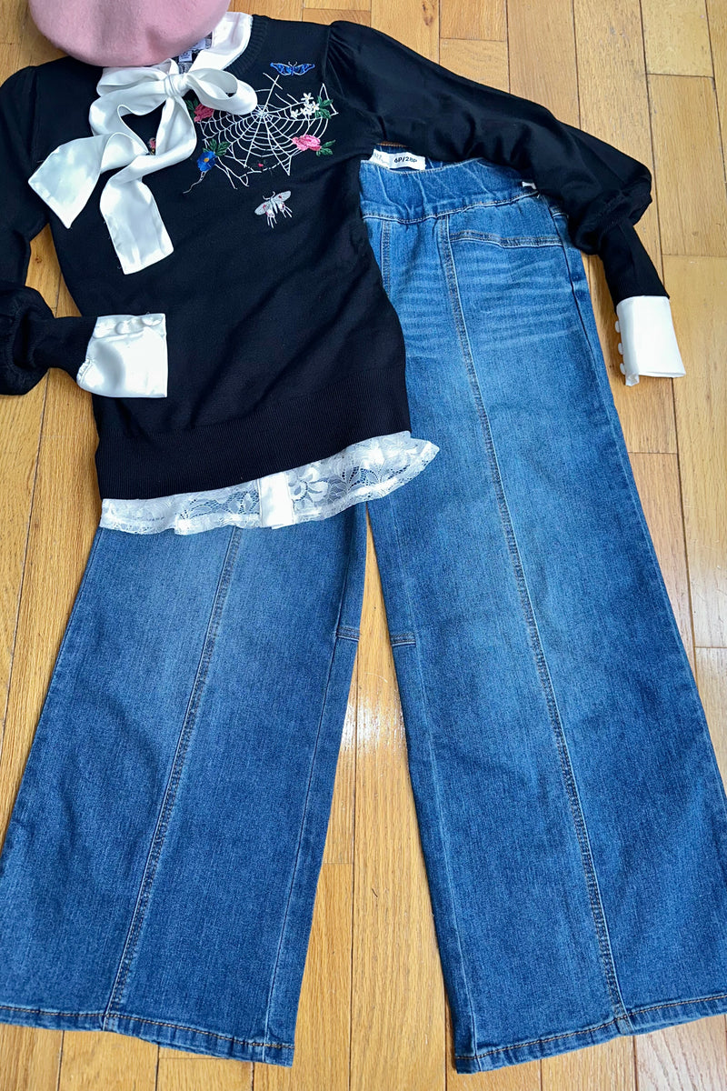 27" Petite Pull On Wide Leg Jeans in Medium Wash by 1822 Denim