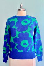 Cobalt and Green Large Scale Floral Print Sweater