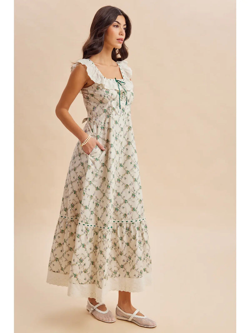 floral eyelet maxi dress Eyelet Trim Floral Flounced Maxi Dress – Modern Millie