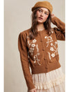 Puff Sleeve Embroidered Floral Cardigan in Tiramisu