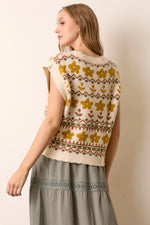 Ivory and Mustard Floral Sweater Vest