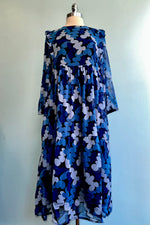 Blue Chiffon Abstract Print Midi Dress by Compania Fantastica