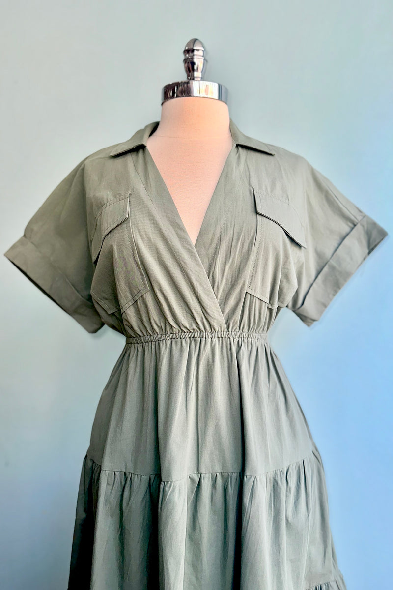 Sage Green Collared Cotton Midi Dress Modern Millie Sage Green Collared Cotton Midi Dress Modern Millie
