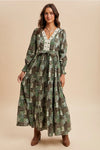Patchwork Long Sleeve Maxi Dress