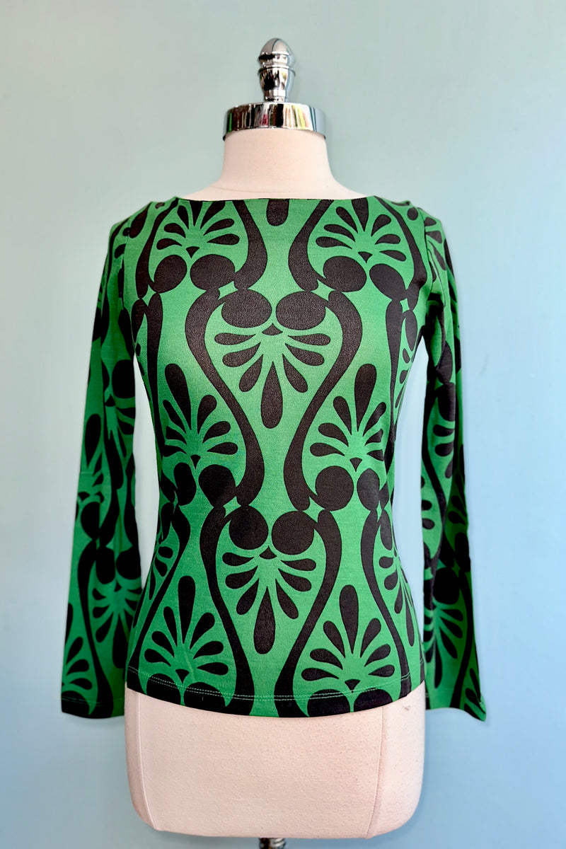 Black and Green Bateau Neck Top by Compania Fantastica