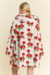 Ivory Hoodie Jacket with Red Flowers