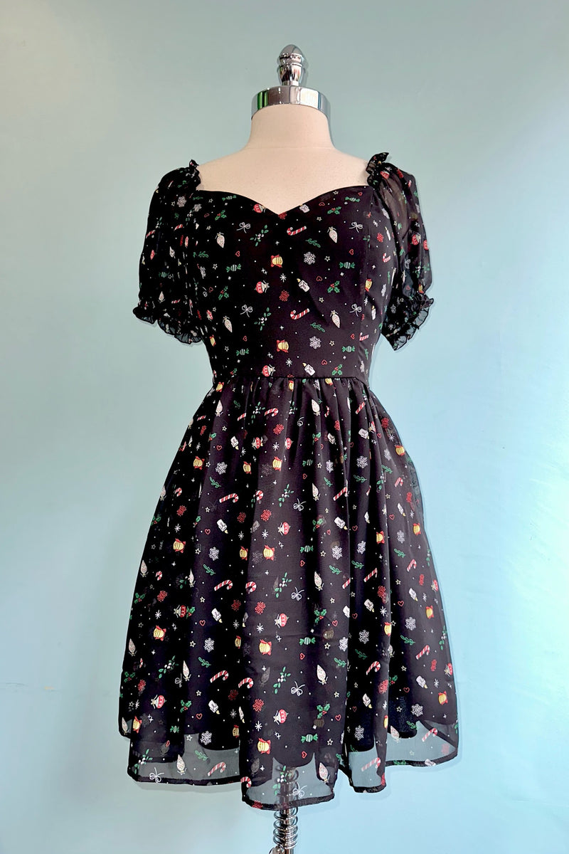 Hell Bunny Women's Natalie Chiffon Printed Mini Dress in Black female L Hell Bunny Women's Natalie Chiffon Printed Mini Dress in Black female L