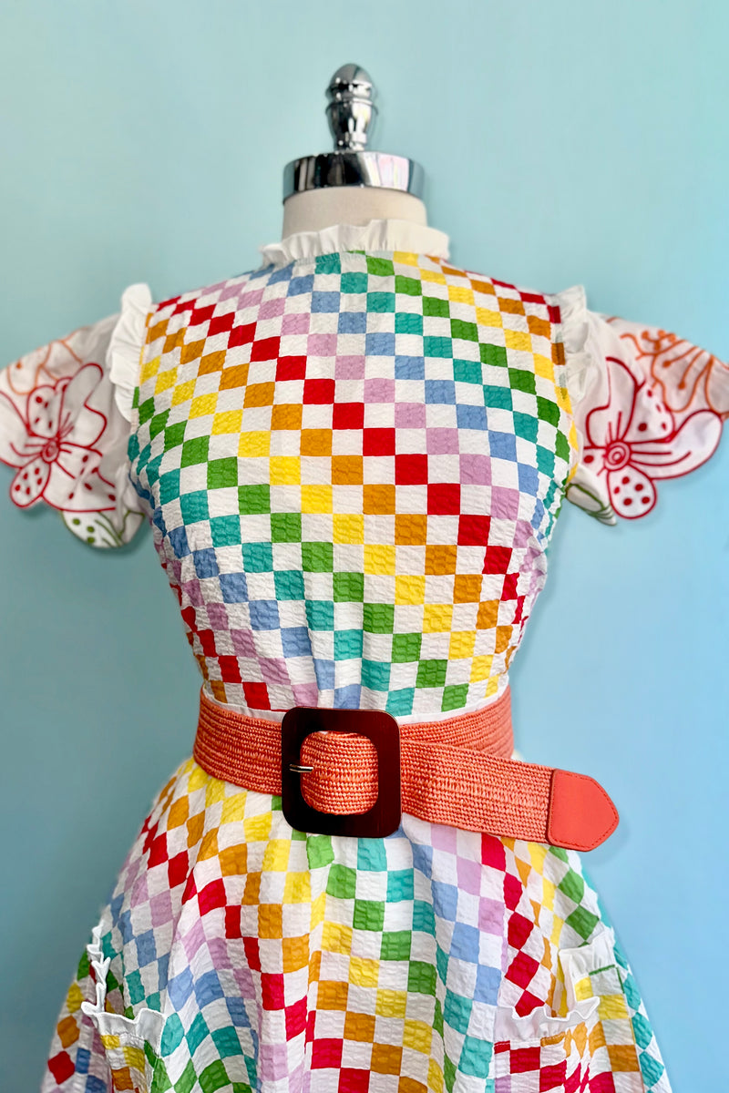 Rainbow Checks Sleeveless Ruffle Dress