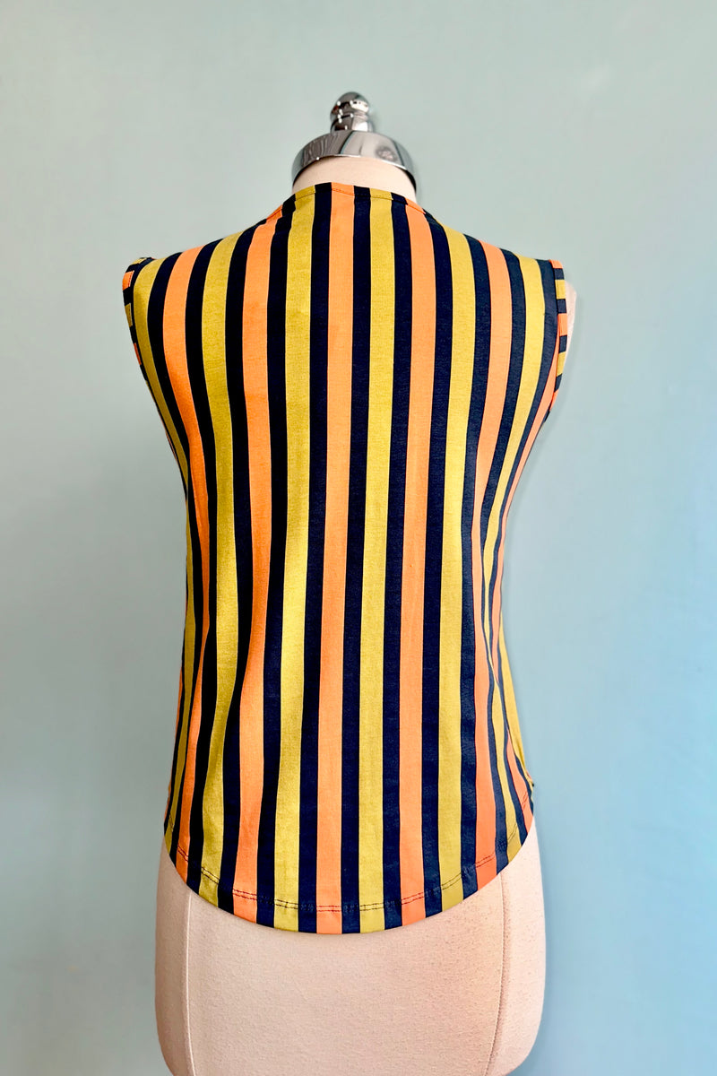 Navy and Chartreuse Stripe Millie Muscle Tee Top by Mata Traders