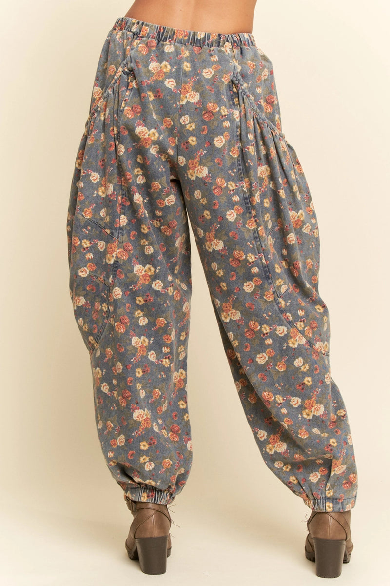 Denim Flower Jogger Pants