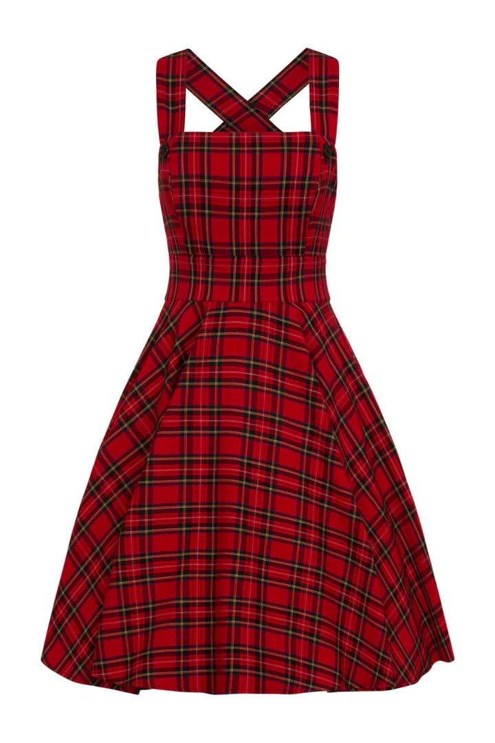 Red Plaid Irvine Pinafore Dress by Hell Bunny