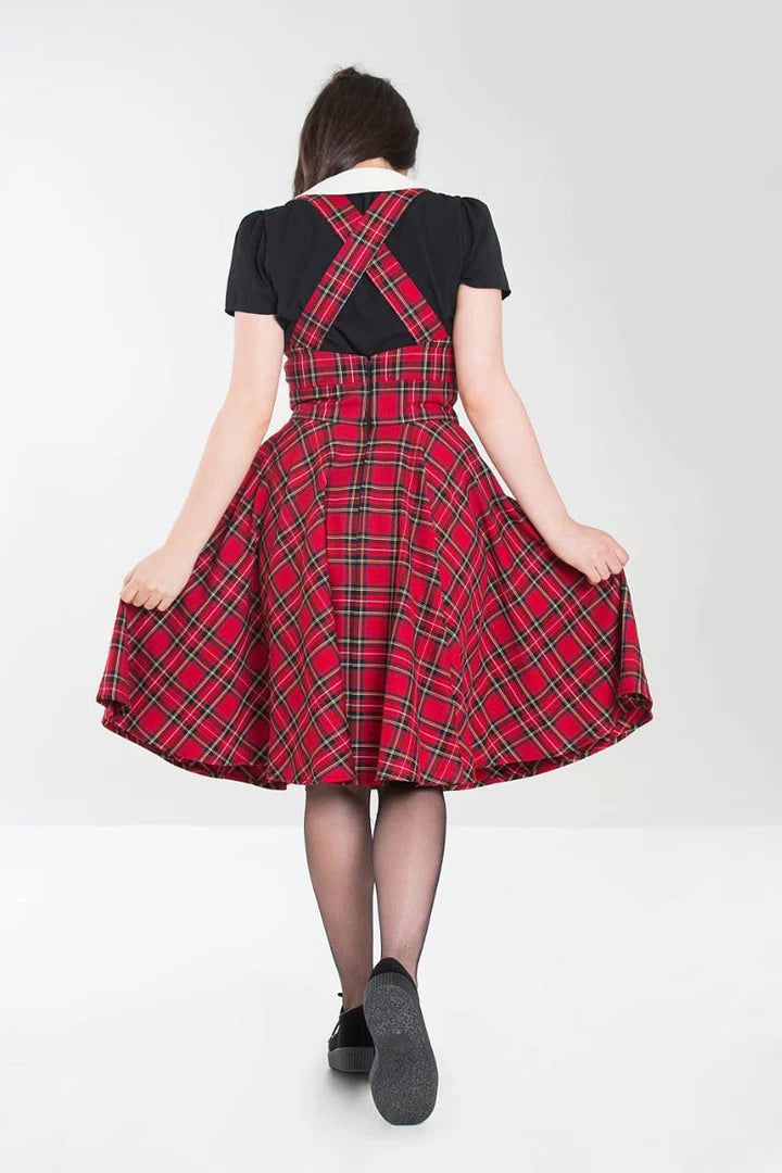 Red Plaid Irvine Pinafore Dress by Hell Bunny