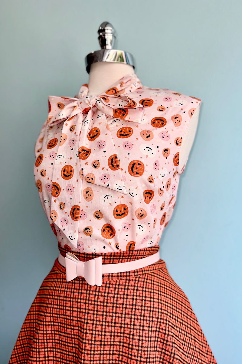 Pink Jack O' Lantern Bow Top by Retrolicious