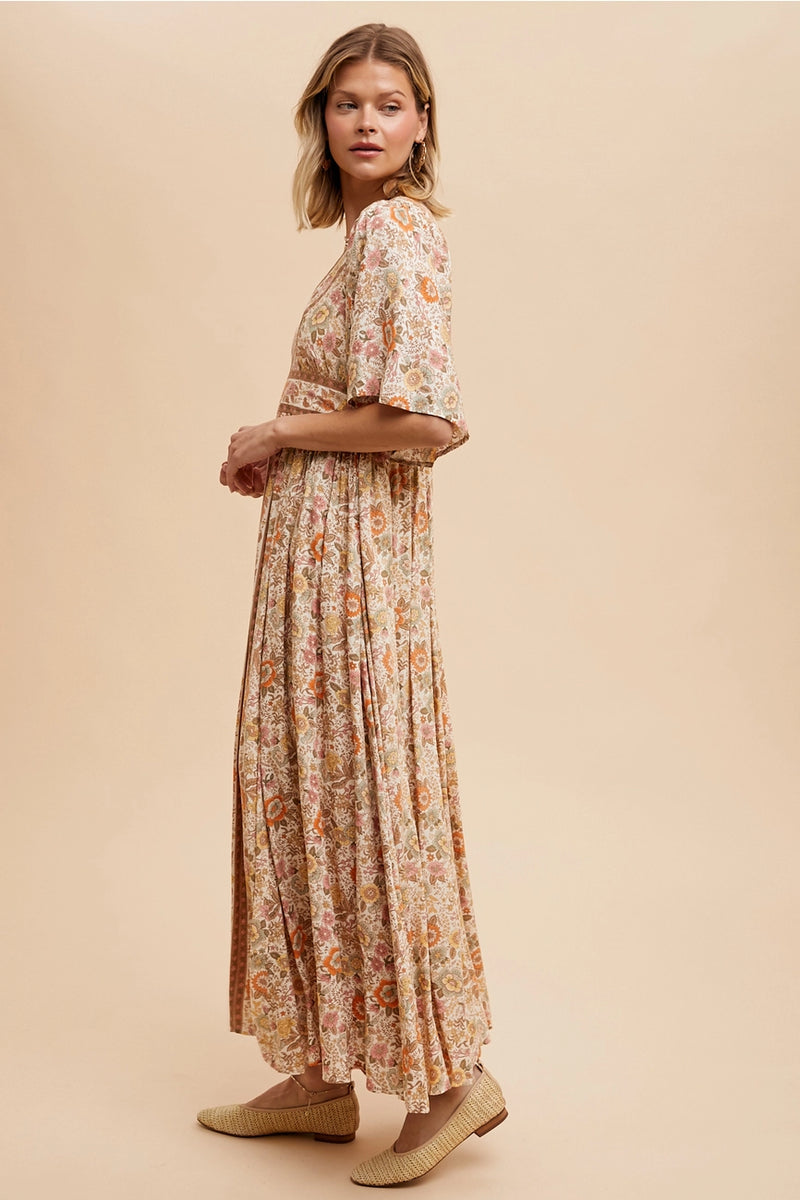 Border Print Flutter Sleeve Maxi Dress