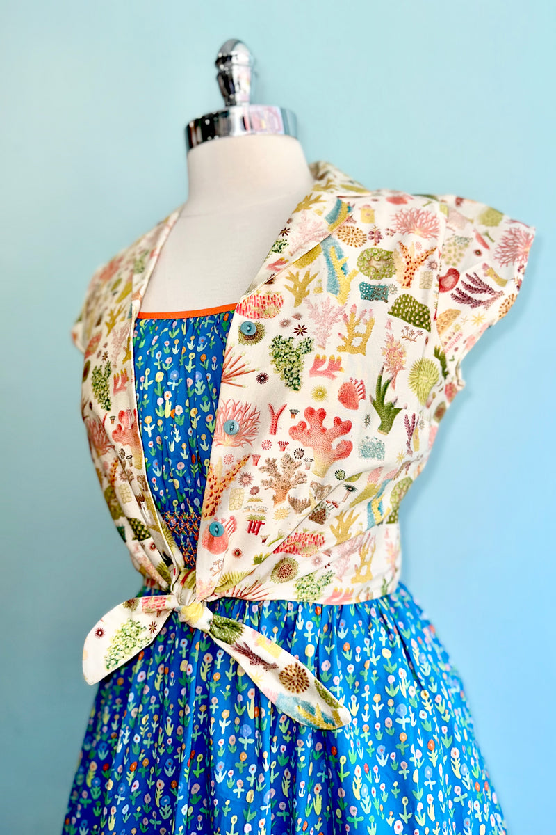 Turquoise Floral Smocked Waist Swing Dress