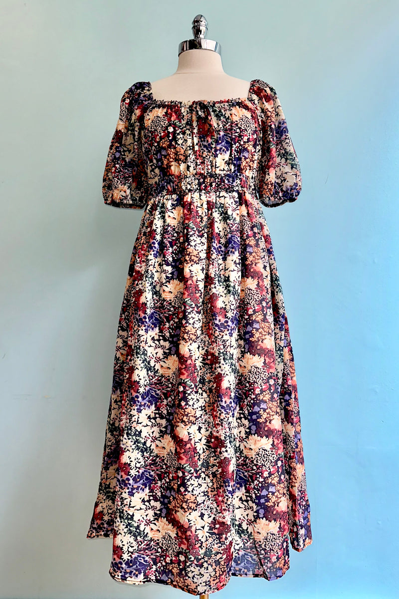 Wildflower Bubble Sleeve Midi Dress