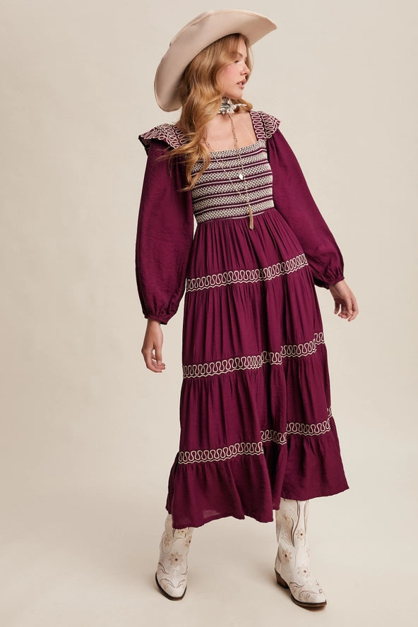 Burgundy Western Inspired Maxi Dress
