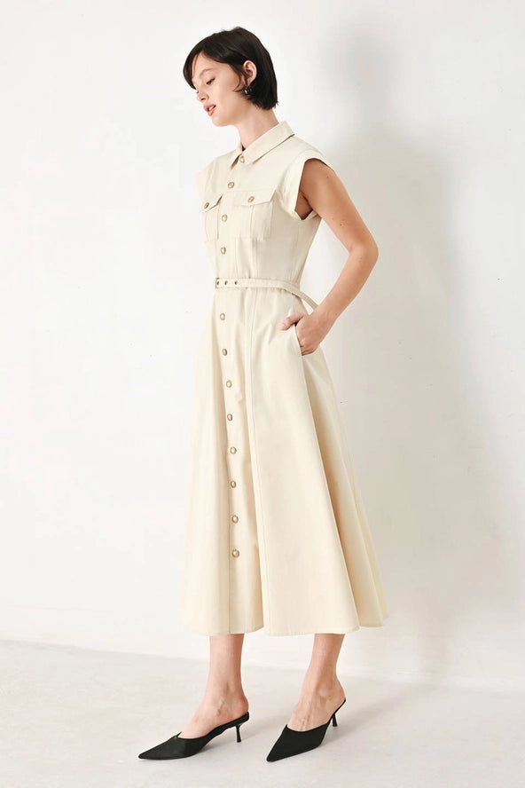 ecru midi dress Ecru Shirtwaist Woven Midi Dress Small