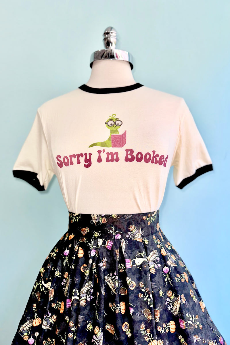 Sorry I'm Booked (Worm) Ringer T-Shirt in Off-White