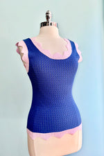 Azure Scalloped Pointelle Knit Tank Top