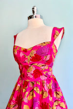 Pink and and Red Floral Bengaline Dress