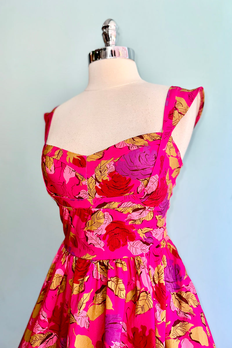 Pink and and Red Floral Bengaline Dress