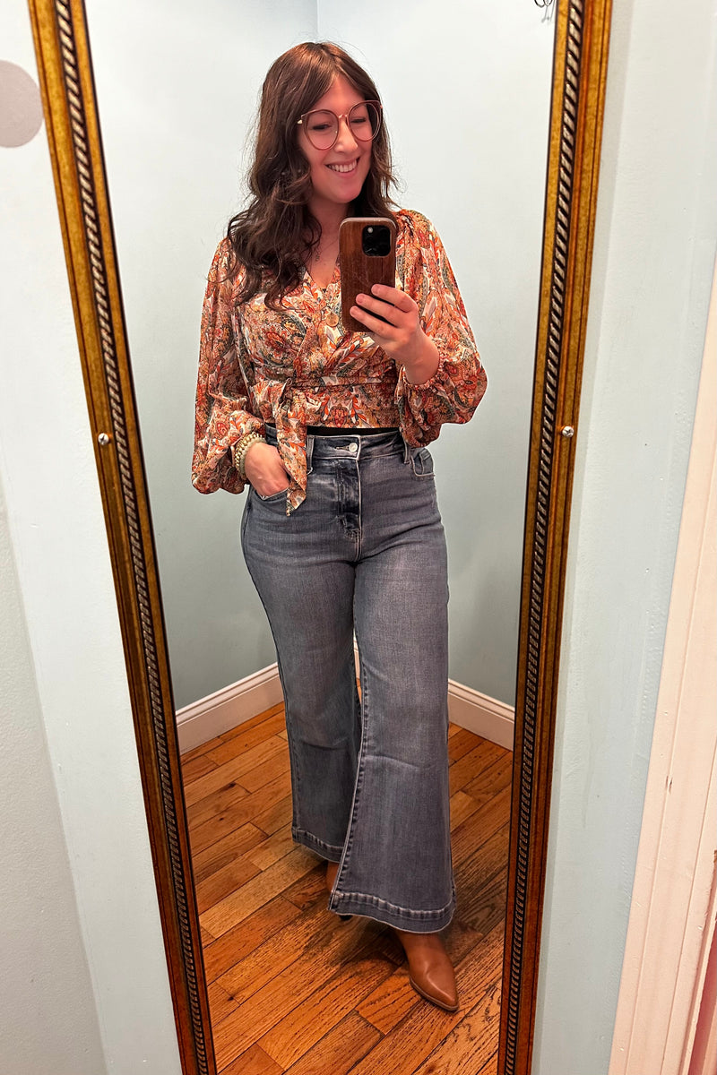 High Waisted Cropped Palazzo Jeans by Artemis Vintage