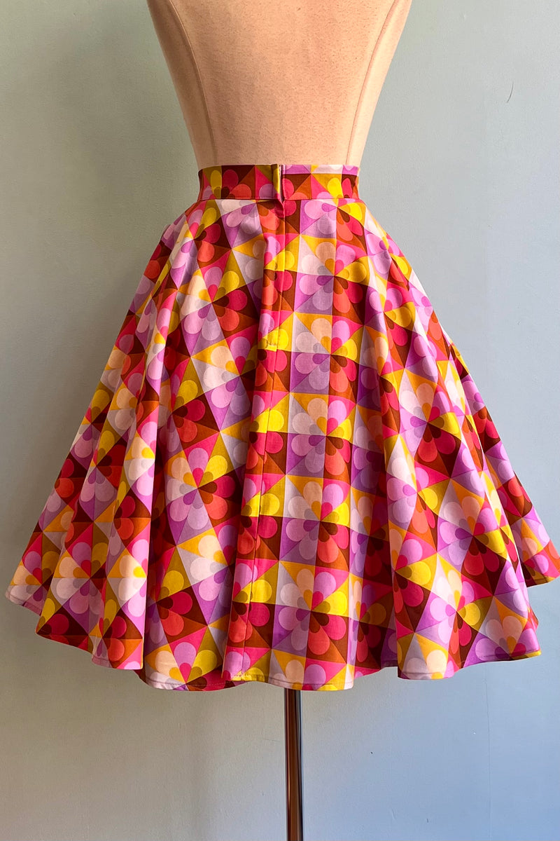 Pink Geometric Daisy Circle Skirt by Heart of Haute