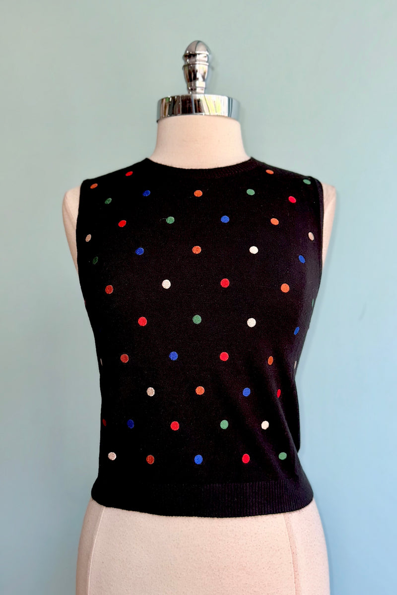 Rainbow Dot Embroidered Black Sweater Vest by Tulip B.