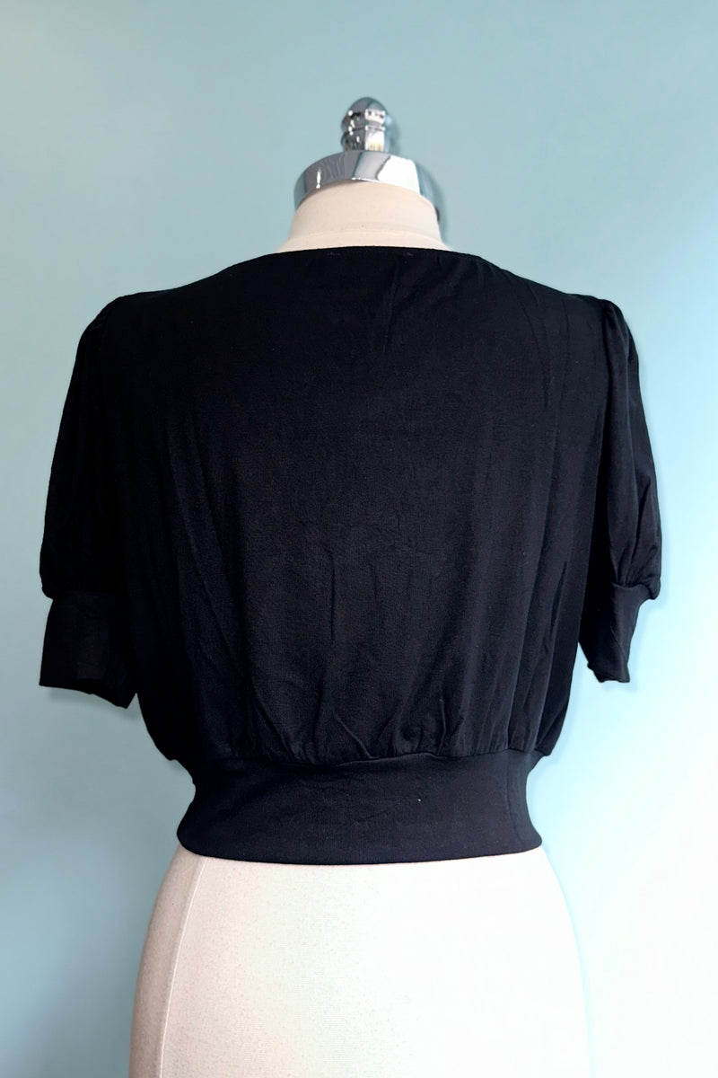 Black Soft Puff Sleeve Crop Top