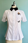 Black Cat Pocket Button Down Blouse