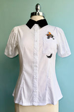 Black Cat Pocket Button Down Blouse