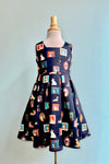 Kids Puppy Portrait Amanda Dress in Navy by Dolly & Dotty