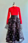 Black Sparkle Organza Tiered Midi Skirt