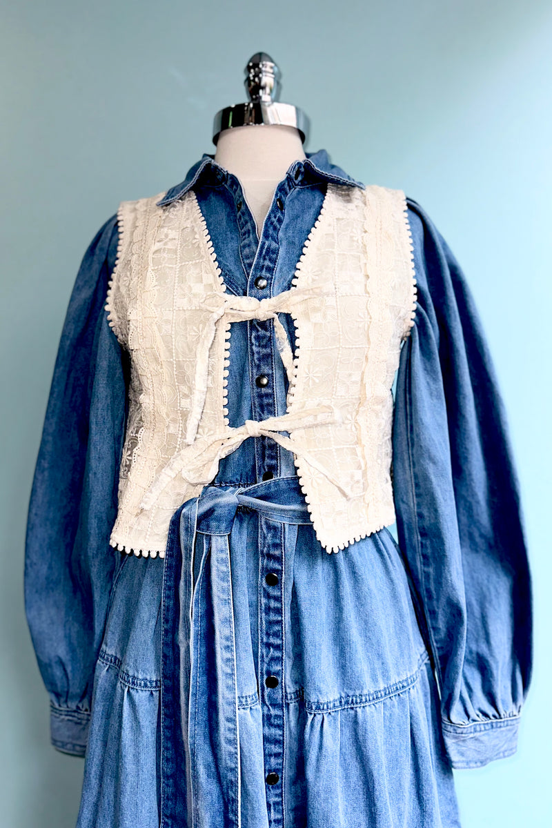 Denim Tiered Button Down Maxi Dress