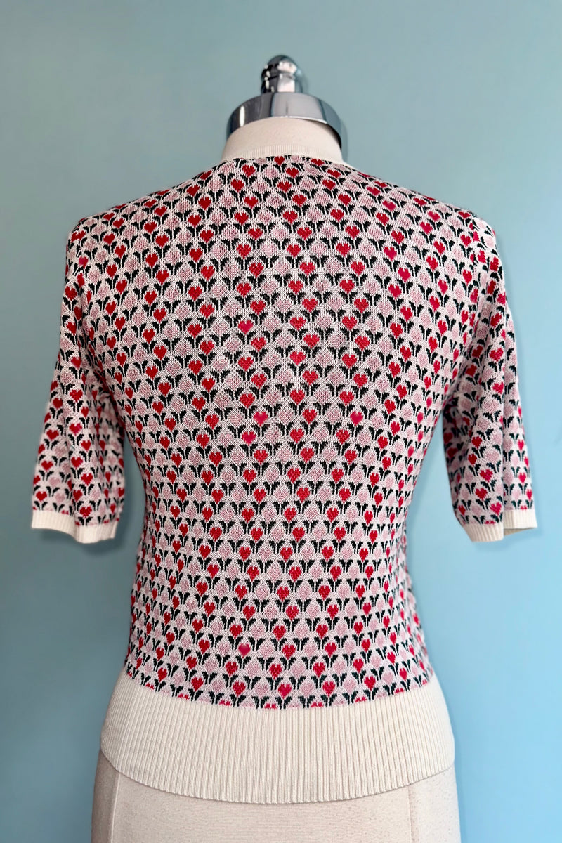 Heart Print Short Sleeve Sweater by Banned