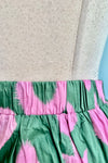 Green and Pink Elastic Waist Midi Skirt