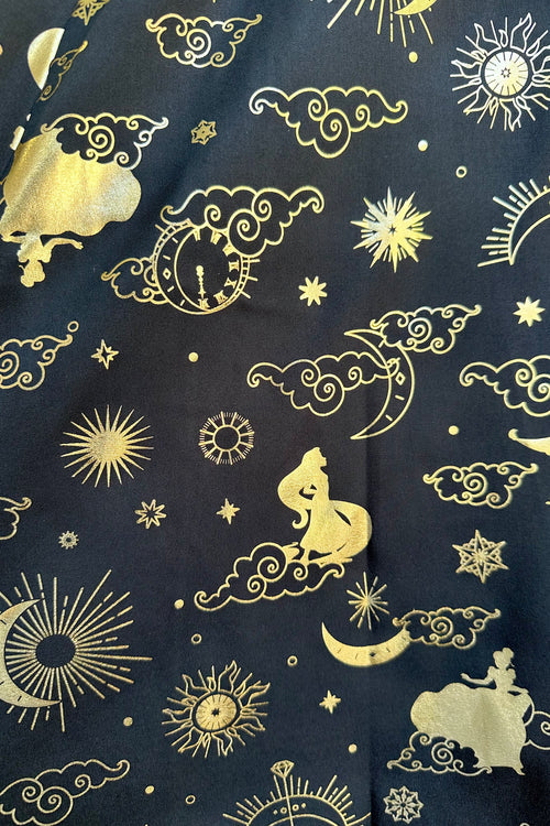 Black and Gold Sky Ruffle Sleeve Dress