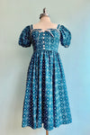 French Country Puff Sleeve Dress in Blue