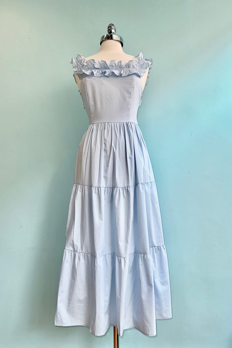 blue frilly dress Blue Ruffle Sleeve Midi Dress – Modern Millie