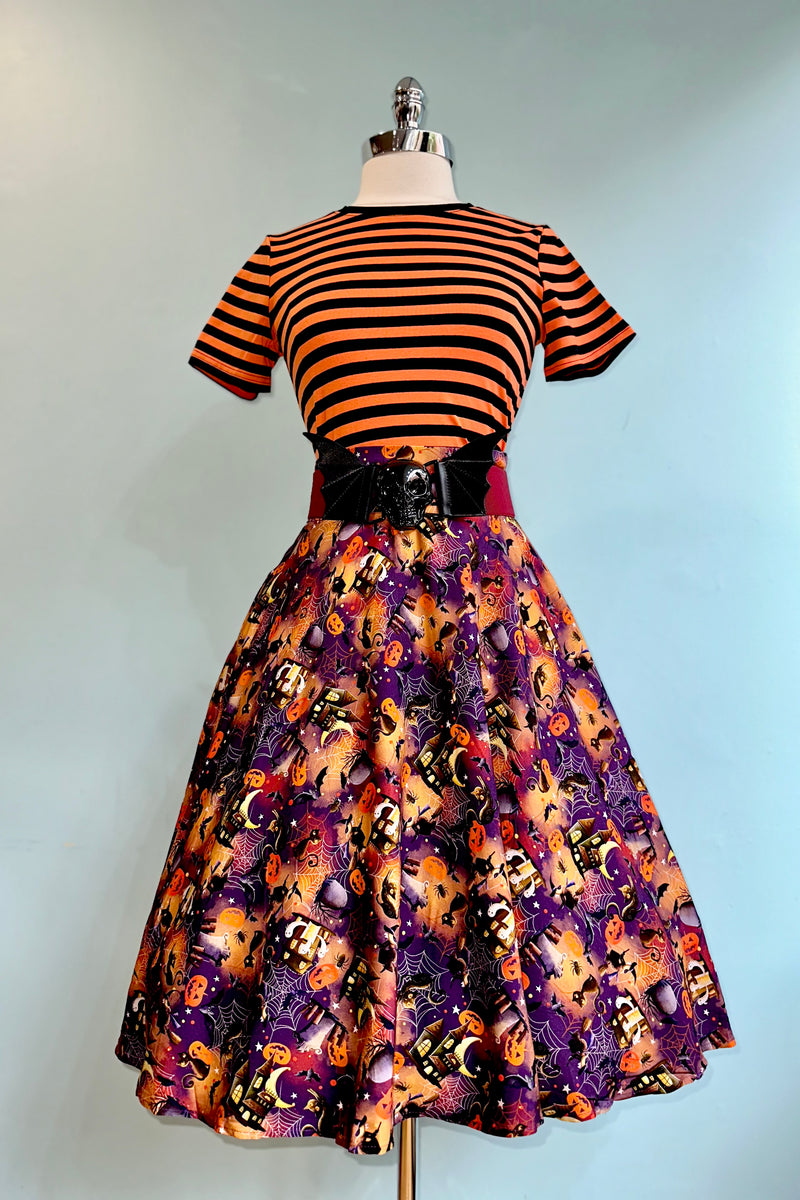 Black and Orange Striped Short Sleeve T-Shirt Top