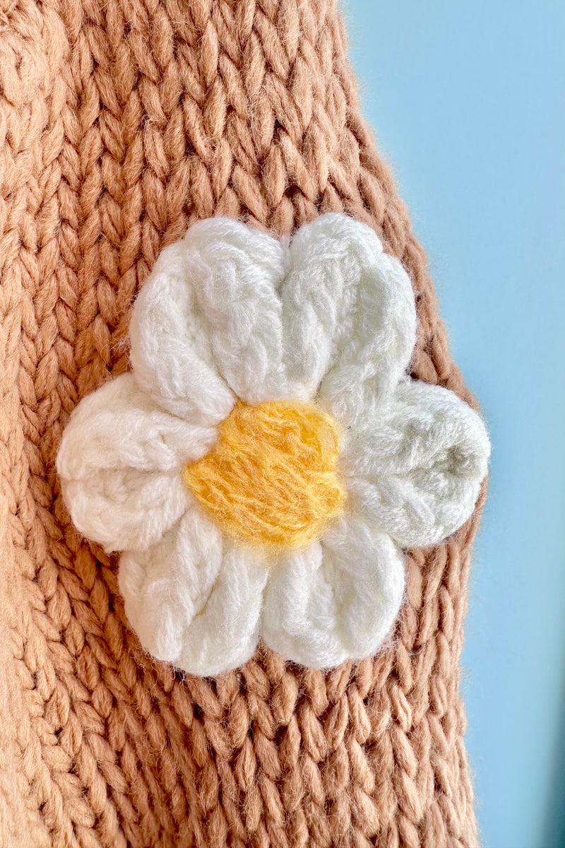 3D Flower Cardigan in Camel